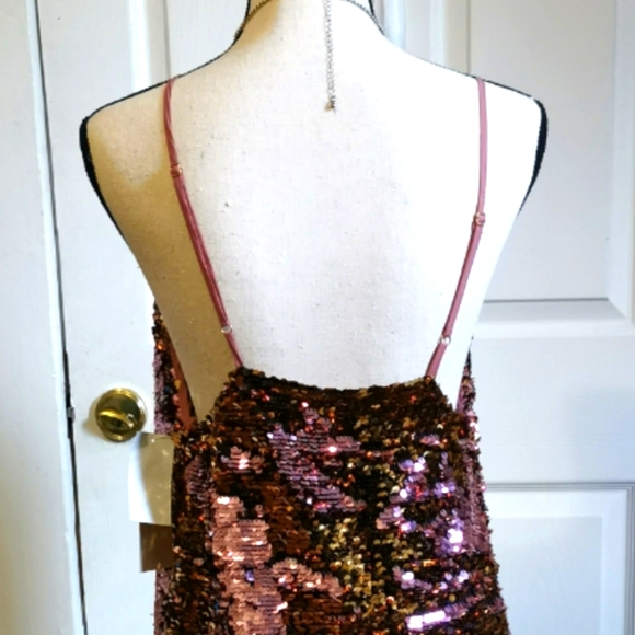 For Love And Lemons Sparkler Sequin Mini Dress, sz M, Pink & Gold - Picture 6 of 7